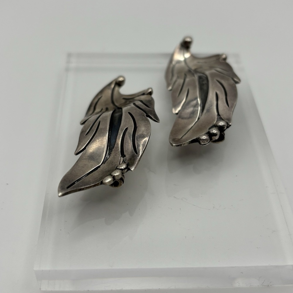 Vintage Tasco Designer Maricela Floral Leaf Sterling Silver Brooch Pin Set Of 2 - Picture 4 of 15